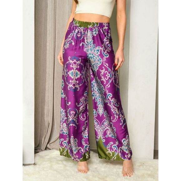 LAST 💜 NEW Silk Multiprint Wide Leg Pants - Picture 4 of 6